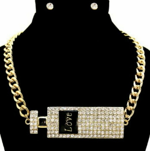 Gold Love Perfume Necklace and Earrings - Picture 1 of 1